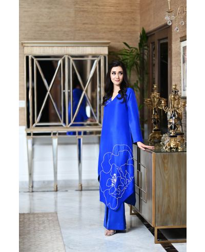 Cobalt Blue Chinese Raw Silk Shirt