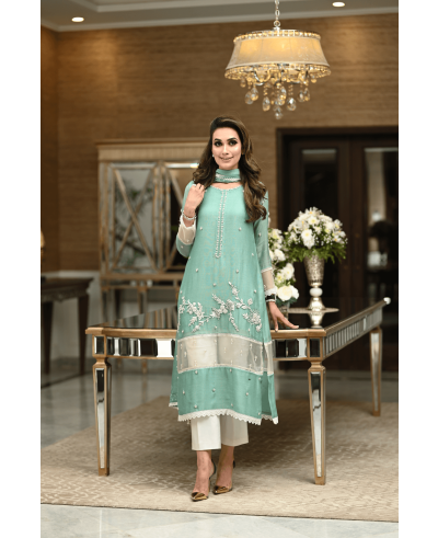 Jade Cotton Net Shirt with Duppata